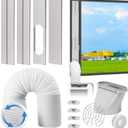 Portable AC Window Vent Kit, Adjustable Vertical/Horizontal Sliding Window Kit Plate for AC Unit, Seamless Portable AC Window Seal With 5.9 Inch Diameter, 59 Inch Length Exhaust Hose