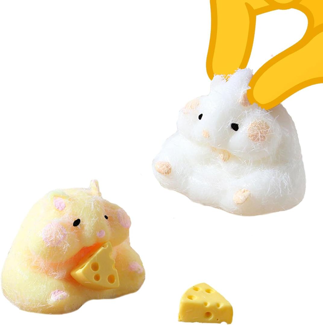 2 Pack Hamster with Cheese Squishy Toys, Super Soft Adorable Stress Relief Gifts for Teens Kids Men Women, Small Hamster Decor for Home Office Desktop
