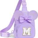 YOOLIFE Little Girls Purse Sling Bag for Kids, Initial Fanny Pack Crossbody Bags for Girl Purse, Birthday Gifts for 2 3 4 5 6 7 8 Year Old Girl Kids Personalized Gifts for Daughter Sister, Purple (M), 6"L x 2.8"W x 8"H