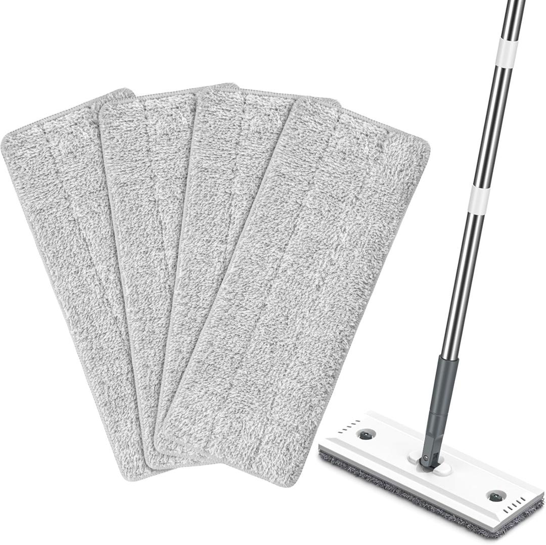 Mop Replacement Pads, 4-Pack Microfiber Cleaning Cloths for Flat Mop, Washable, Highly Absorbent for Floor Cleaning