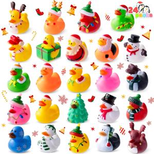 JOYIN 24 Pcs Christmas Ducks Bath Toys, Assorted Cute Rubber Duckies Bulk for Christmas Party Favors, Mini Ducky Baby Bathtub Shower Pool Toys for Kids, Xmas Table Dcorations Stocking Stuffers Gifts