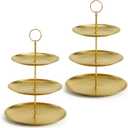 2Pcs 3 Tier Stainless Steel Cupcake Stand Gold Metal Serving Tray Cake Holder Stand Cupcake Display Tower for Holiday Dessert Table Decorations Party Wedding
