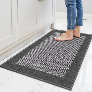 StepRite Kitchen Rugs, Kitchen Mats for Floor, 32"x20" Non-Slip Machine-Washable Kitchen Throw Rug, Absorbent Kitchen Runner Rugs Office, Kitchen Sink Standing Desk Mat, Kitchen Decor Carpet, Grey