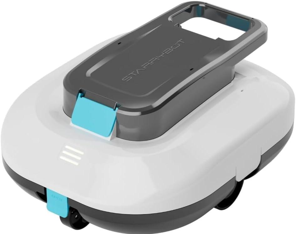 STARRYBOT Cordless Robotic Pool Cleaner with Dual high-Efficiency Motors Delivers Strong Suction, Smart Self-Parking,Smart LED Indicator,Pool Vacuum for Above-Ground Flat Pool up to 900 Sq.ft(White)