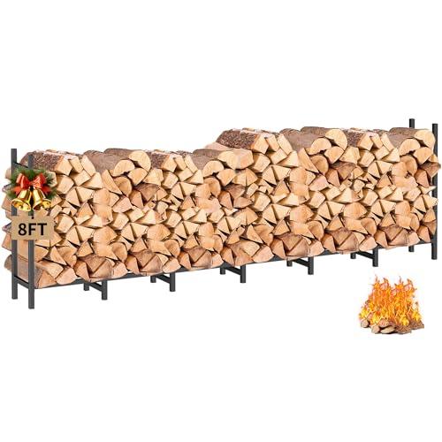 DIAMONDFORGE 8ft Firewood Rack Outdoor, Heavy Duty Fire Wood Stand, Metal Firewood Rack Indoor, Firewood Holder Storage, Log Wood Pile Racks Stand for Patio, Garden, Backyard, Matte Black