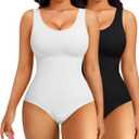 Nebility 2 Piece Shapewear Bodysuit for Women Tummy Control Slim Fit Sleeveless Round Neck Body Suit (X-Large-XX-Large, Black/White 2pk)