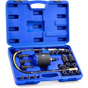 Orion Motor Tech Pneumatic Injector Puller Set for Diesel Engines, 23 pcs 5-8 Bar Air Vibration Injector Removal Tool Kit with Extractor Hammer, 19 Adapters, Extension Hose, and EU US Connectors