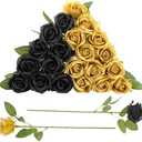 Ovveroche 16 Pcs Black,Glod Rose Artificial Flowers with Long Stem Real Touch Silk Roses Bulk for Wedding, Party, Table Centerpieces Bouquet, Bridal, Home Decor