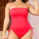 Yonique Women Strapless One Piece Swimsuit Tummy Control Bandeau Bathing Suit Cheeky Swimwear (Red, XS)