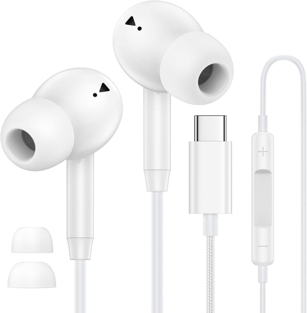Wired Earbuds USB C for iPhone 17 16 Wired Headphones USB C, USBC Ear Buds in-Ear Earphones for iPhone 17 Pro Max 17Pro Air 16 15 Plus 16e Braided Cord Samsung Galaxy S25 Buds Headsets with Microphone
