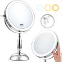 30x Magnifying Mirror, Lighted Makeup Mirror with 3 Colors Modes & Adjustable Brightness, 5000mAh Rechargeable, 360 Rotation Double Side, Large Magnifying Vanity Mirror, Gifts for Women (Chrome)