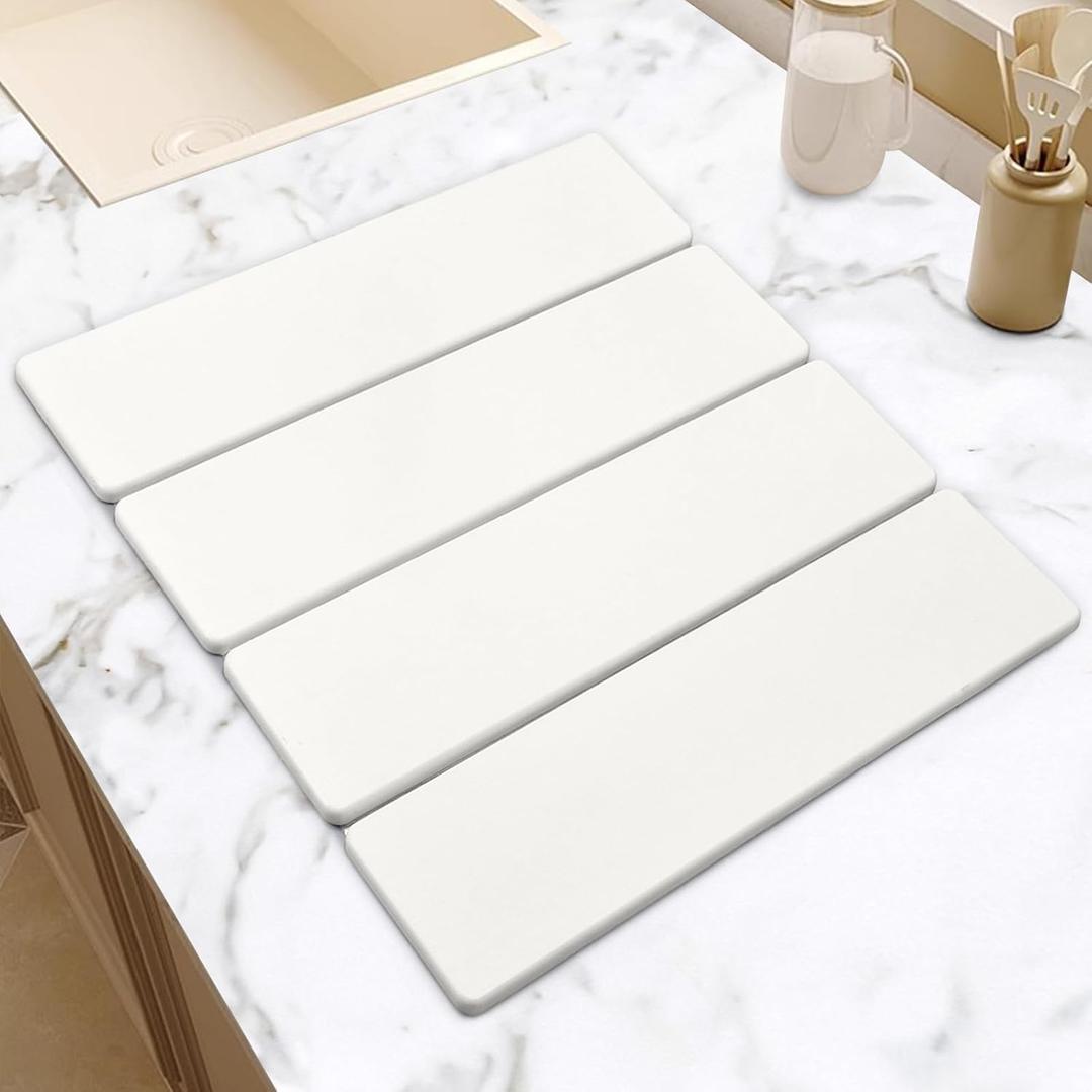 Large Stone Dish Drying Mats for Kitchen Counter, 21"(L)21.4"(W) Quick Dry Collapsible Dish Drying Mat, Eco-Friendly Absorbent Diatomaceous Earth Mats for Dishes Bottles Cups, Match Any Countertop