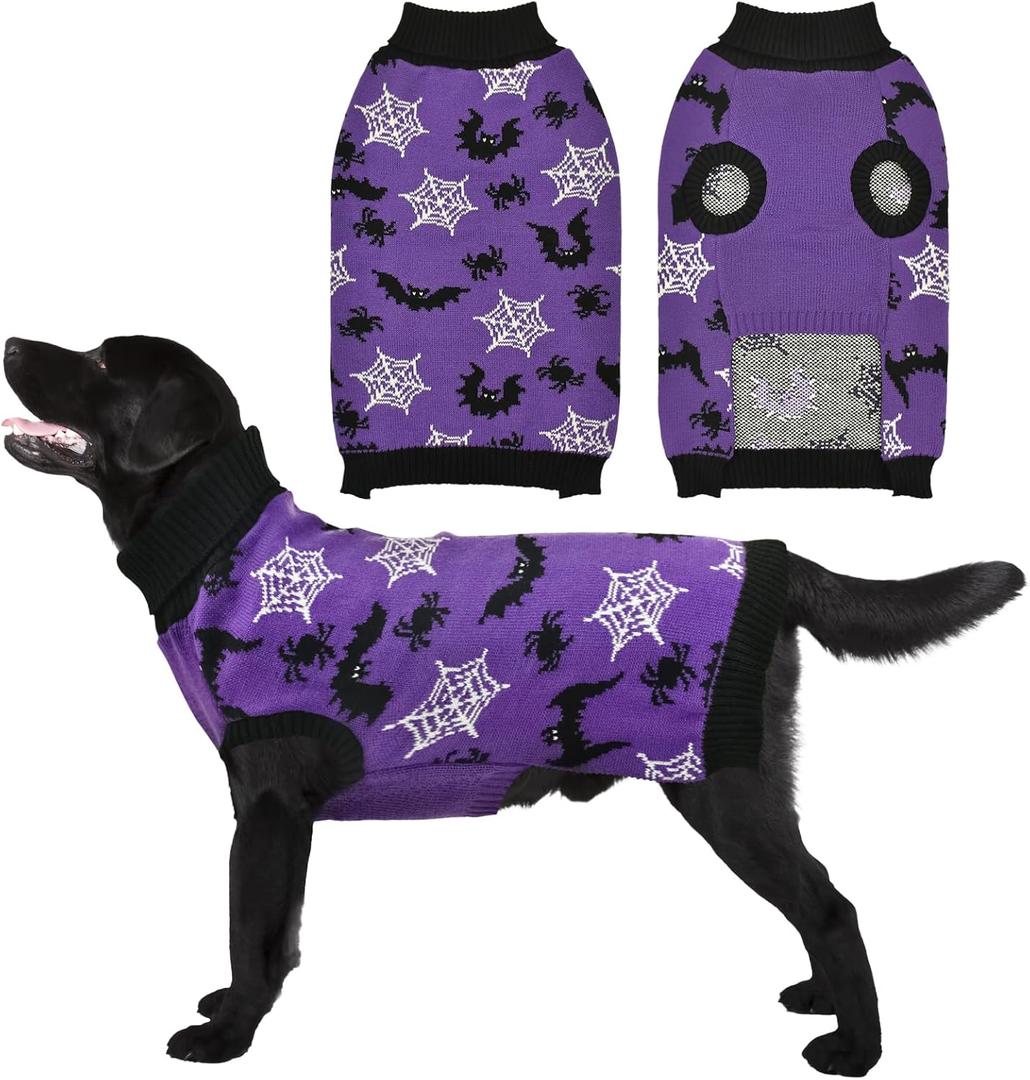 Halloween Dog Sweater Puppy Spooky Spider & Bat Patterns Outfit Knitwear Pullover Warm Pet Sweater for Small Middle Large Dog 4XL