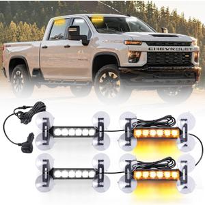 4X 6.1 inch Emergency Strobe Traffic Advisor Light Bar,24 LED Waterproof Flashing Safety Dash Front/Rear/Side Windshield/Grille Lights for Construction Vehicles Tow/Plow Trucks(Amber/White)