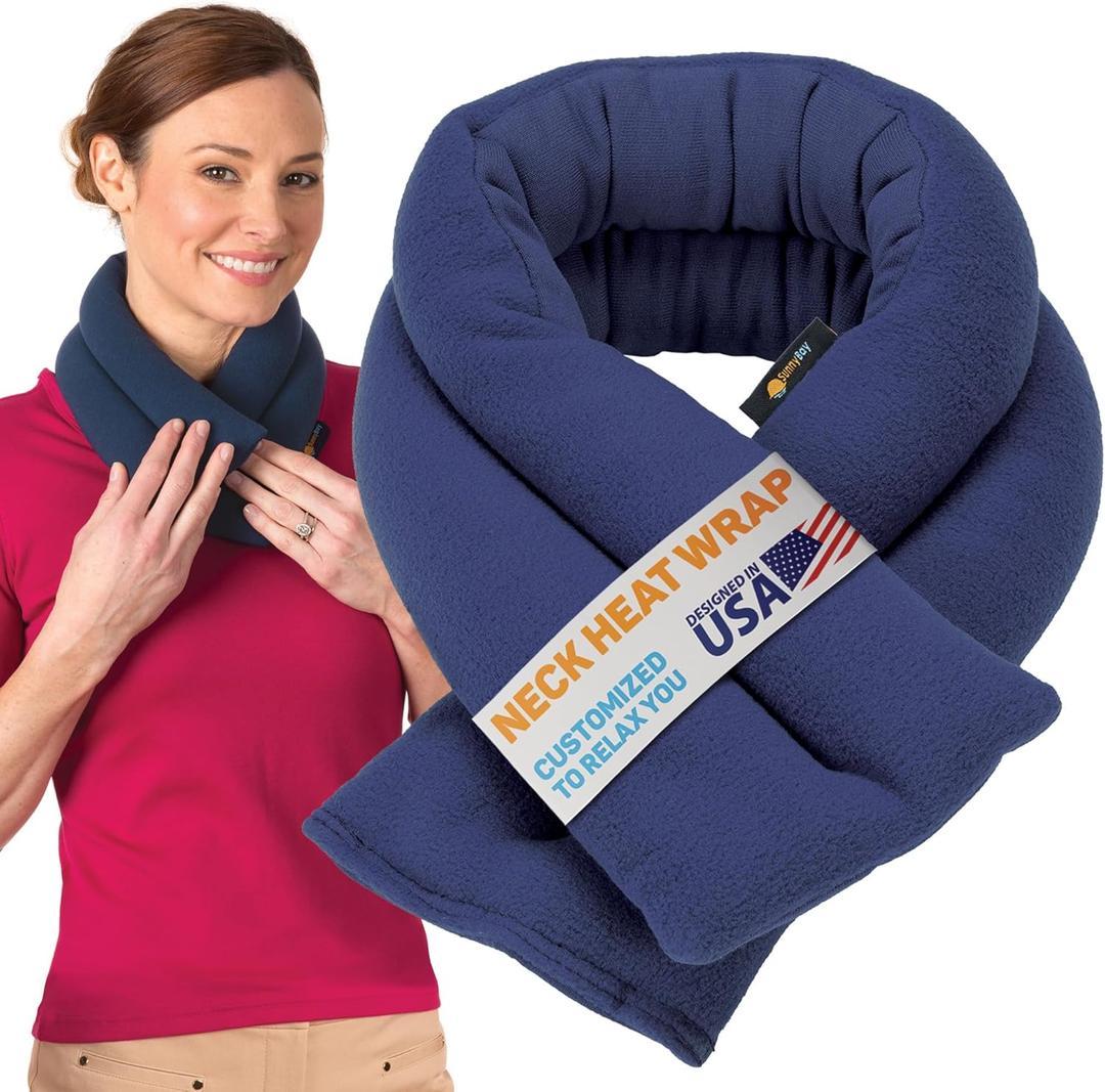 SunnyBay Microwavable Heating Pad for Neck and Shoulder, Heated Neck Wrap, Microwave Heat Pad, Weighted Beanbag Moist Hot or Cold Compress, 2.2 lbs, 26x4 Inches, Navy Blue