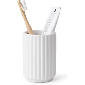 Toothbrush Holder, Tooth Brush Holder for Bathroom - Ceramic Toothbrush Cup Toothbrush Holders Countertop, Stripe Design Makeup Brush Holder Pen Holder, ANTIS'S HOME (White)