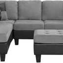 Casa AndreaMilano 3 Piece Microfiber and Faux Leather Sofa and Ottoman Set, 102" W, Grey, EXP002-3PC-GREY