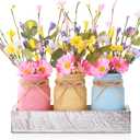 Mason Jar Spring Easter Table Decor, Centerpieces for Tables with Daisy Artificial Flowers, Farmhouse Wood Tray, Spring Table Centerpiece, 10 Pcs Spring Decorations for Home, Kitchen, Office