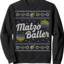 Funny Ugly Hanukkah Sweater Long Sleeve Matzo Baller Matzah Sweatshirt, Blacl, Large