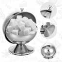 Stainless Steel Sugar Bowl with Roll Top, Stainless Steel Spherical Candies Bowl with 4.33 Inch Sugar Tong, Sugar Cube Holder, Candy Jar Cookies Mints Holder Bowl for Home Kitchen, Office, Parties