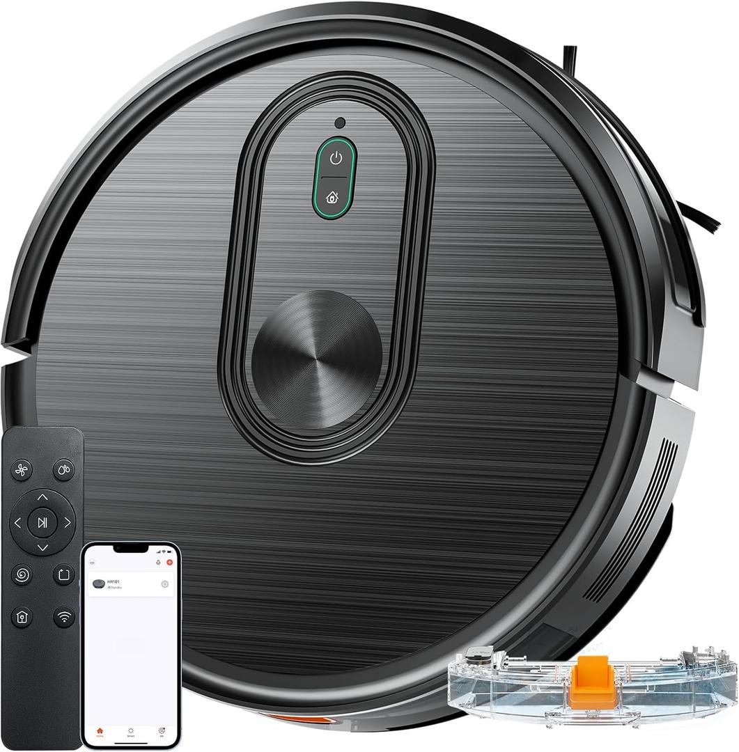 Robot Vacuum and Mop Combo, 2 in 1 Mopping Robotic Vacuum with Schedule, App/Bluetooth/Voice, Max Suction 3200Pa, Self-Charging Robot Vacuum Cleaner, Slim, Ideal for Pet Hair, Hard Floor, Carpet (Black)