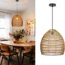 Arturesthome 1-Light Rustic Rattan Chandelier for Dining Room 15.7"