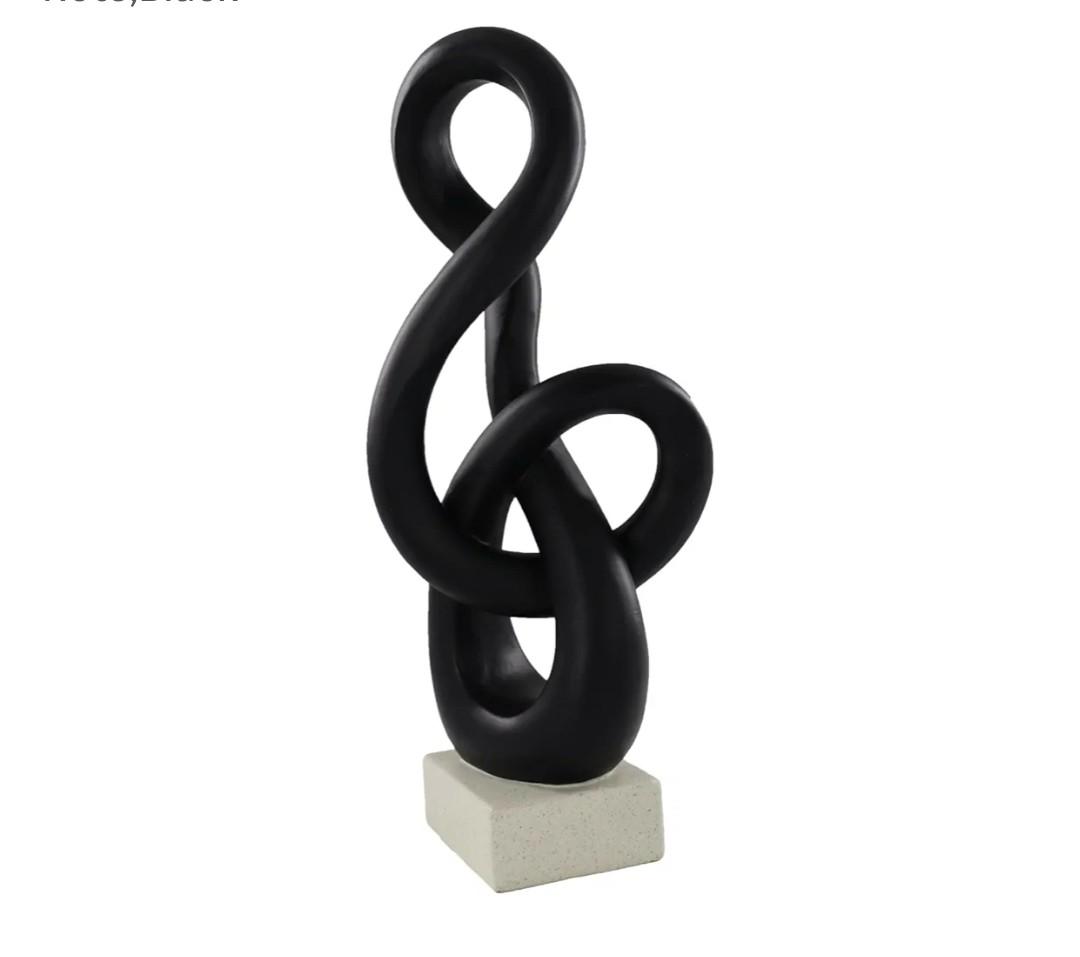 16" Modern Abstract Ribbon Decorative Sculpture, Knot Sculptures,Home Decor,Coffee Table Statues,Dining Living Room Desk Decor,Musical Note,Black