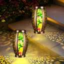 2PC Solar Lantern Outdoor Waterproof Glass & Metal Garden Decor Gifts for Women Mom Grandma Large Hanging Solar Light Tabletop Lamp for Yard, Patio, Porch (Hummingbird)