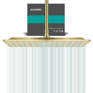 Square Rain Shower Head, High Flow Stainless Steel,Work with any decorative styleAll Metal Rainfall Shower Head (Brushed Gold, 16)