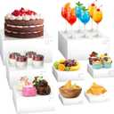 8 Pcs Buffet Food Risers,11*11" Large Acrylic Dessert Cupcake Table Stands White Fruit Display Shelf Catering Supplies Party Jewelry Show Decor Risers Cube Box Nesting with Hollow Bottoms 7 Sizes