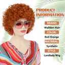 Red Orange Wig + Pink Sunglasses + Rainbow Necklace + Earrings + Bracelets + Wig Cap for Women Costume Short Curly Reddish Wigs for Cosplay Halloween Party or Fun6pcs Set