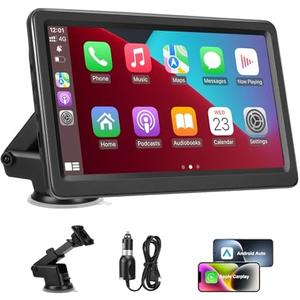 Carplay Screen for Car, 7" Wireless Carplay & Android Auto, Portable HD Touchscreen with Mirror Link, GPS Navigation, Voice Control, Hands-Free Calling, Bluetooth/AUX/FM, Plug & Play Car Play Screen