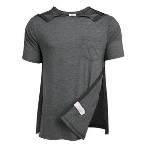 Deyeek Men's Post Shoulder Surgery Shirts Recovery Tear Away Short Sleeve Full Open Side Snap Dialysis Chemo Clothing, Size 2XL