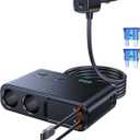 8 in 1 Retractable Cigarette Lighter Splitter, 191W Car Charger Adapter with 2 Sockets,12V Car Outlet with PD30W QC3.0 USB Charging Ports, LED Voltage Display TSNAM