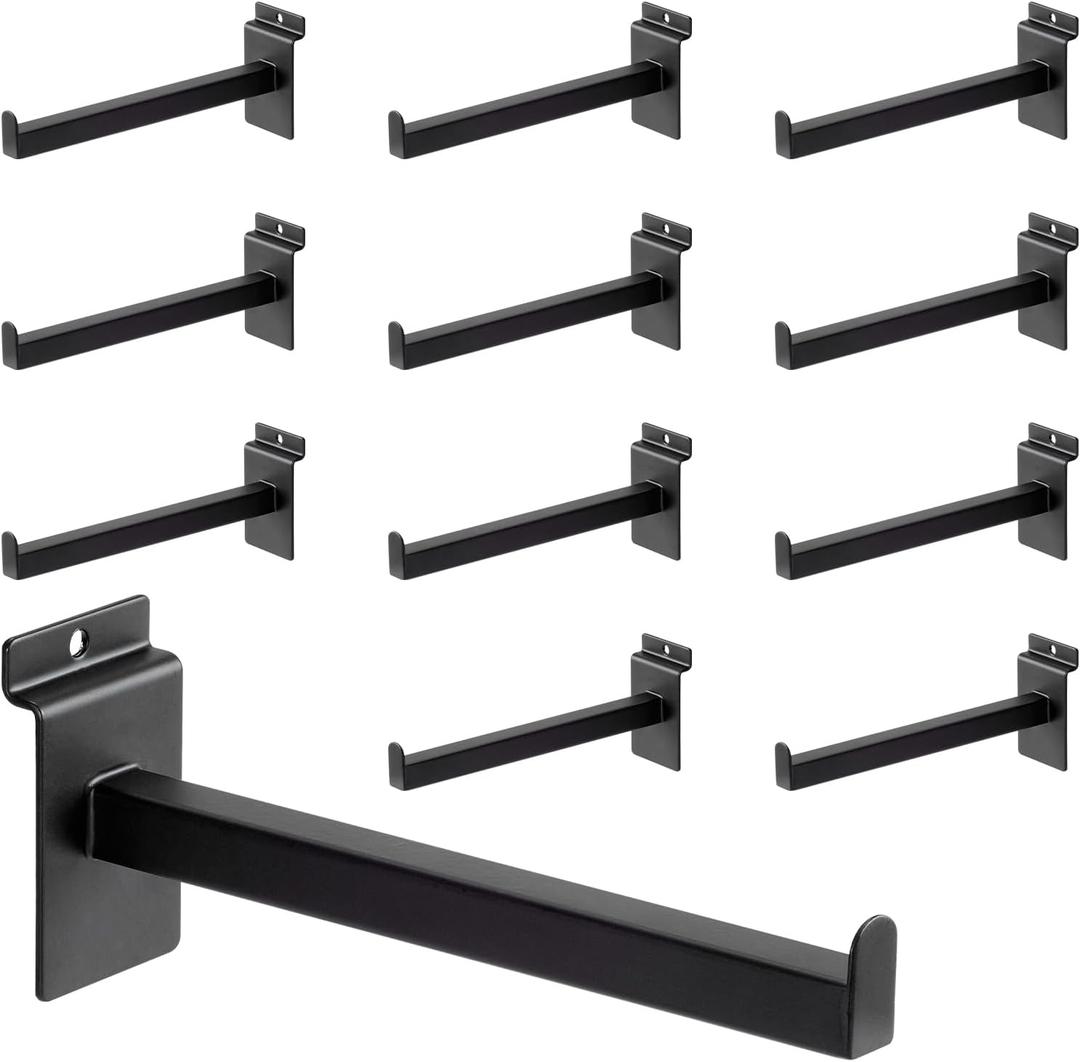 8 Inch Square Tubing Slatwall Shelf Bracket , Heavy Duty Slat Wall Floating Shelf Bracket with Lip, Slatwall Accessories for Retail Display, Garage (12Pcs, Black)
