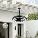Netin 23" Outdoor Ceiling Fan with Lights,RGB & 3CCT Dimmable,6 Speed Hanging Gazebo Fan,IP65 Waterproof Plug-in Black Caged Ceiling Fan with Remote/App Control for Patio,Porch,Pergola(Matte Black)