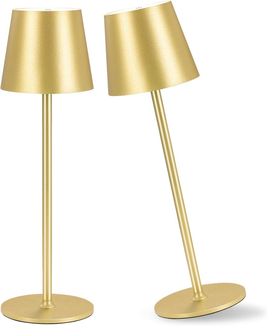 IMQSQIK 2 Pack Cordless Table Lamp, 5000mAh Portable Rechargeable LED Desk Lamp (Gold)