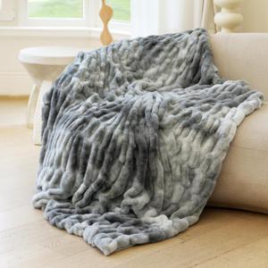 Ultra Soft Faux Rabbit Fur Throw Blanket, Cozy Fuzzy Blanket for Couch Bed, Plush Warm Decor Gifts, Luxury Thick Fluffy Blanket for Women, 50x60 inches, Tie-Dyed in Gray