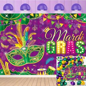 Mardi Gras Backdrop Masquerade Mask Glitter Photography Background Mardi Gras Masquerade Ball Party Decoration Supplies (8x6FT240x180cm)