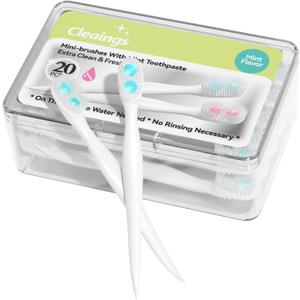 4 x cleaings Mini Brushes-Disposable Toothbrushes with Double Cleaning Beads Toothpaste and Pick for Work or Travel, 20 Count-Mint FlavorPack of 1