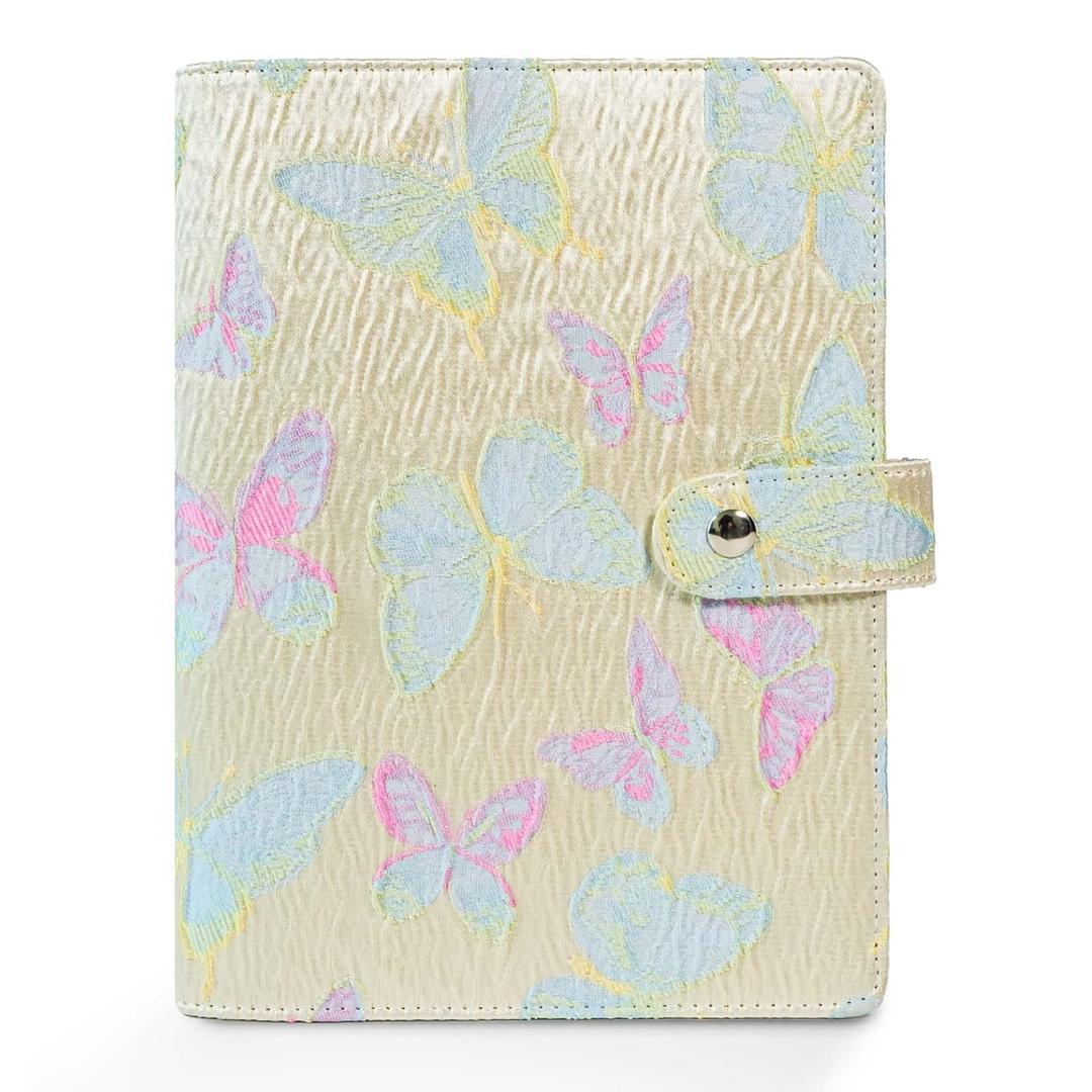 Aesthetic A5 6 Ring Binder Refillable Notebook Budget Binder Magnet Closure Fabric Butterfly Binder 5.5 x 8.5 Loose Leaf Planner with 7 Tabbed Dividers for Women School Office
