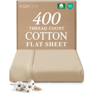 Queen 400 Thread Count 100% Cotton Flat Sheet - Comfortable, Cooling & Breathable Cotton - Top Flat Sheet Only - Luxury Hotel Quality Bedding - Extra Soft and Comfy - Easy Care, Wrinkle Free - Cream