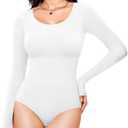 Nebility Long Sleeve Bodysuit for Women Tummy Control Crew Neck Body Suits Tops Slim Fit.Size M