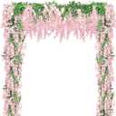 Findosom Wisteria Artificial Flowers Garland, 5Pcs Total 36FT Pink Wisteria Hanging Flowers, Flower Garland Decorations for Home Garden Outdoor Ceremony Wedding Arch Decoration