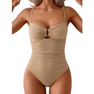 Eomenie One Piece Swimsuit for Women Tummy Control Ruched Bathing Suit Cutout U Wire Swim Suits, Size XL