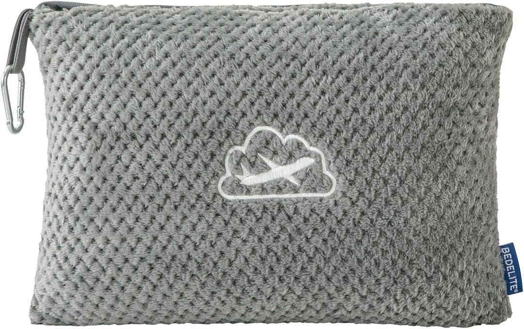 BEDELITE Travel Blanket with Bag, Ultra-Soft Jacquard Fleece Blanket with Luggage Sleeve & Backpack Clip, Airplane Blanket Travel Essentials, Grey