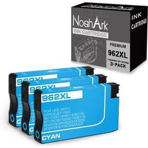 NoahArk 3 Pack 962XL Remanufacture Ink Cartridge Replacement for 962 962XL High-Capacity use for OfficeJet Pro 9010 9012 9015 9015e, 9018 9020 9025 9025e, 9026 9027 9028 9029 Printer (3 Cyan)