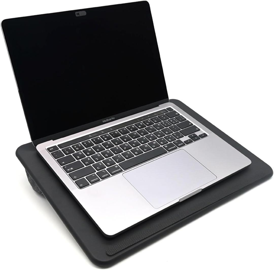Ergonomic Portable Lap Desk with Soft Cushion for Home Office, Lap Holder with Wrist Rest, PU Bed Tray Laptop Stand with Pillow, Fits up to 15.6 inch Laptop (Medium, Black)