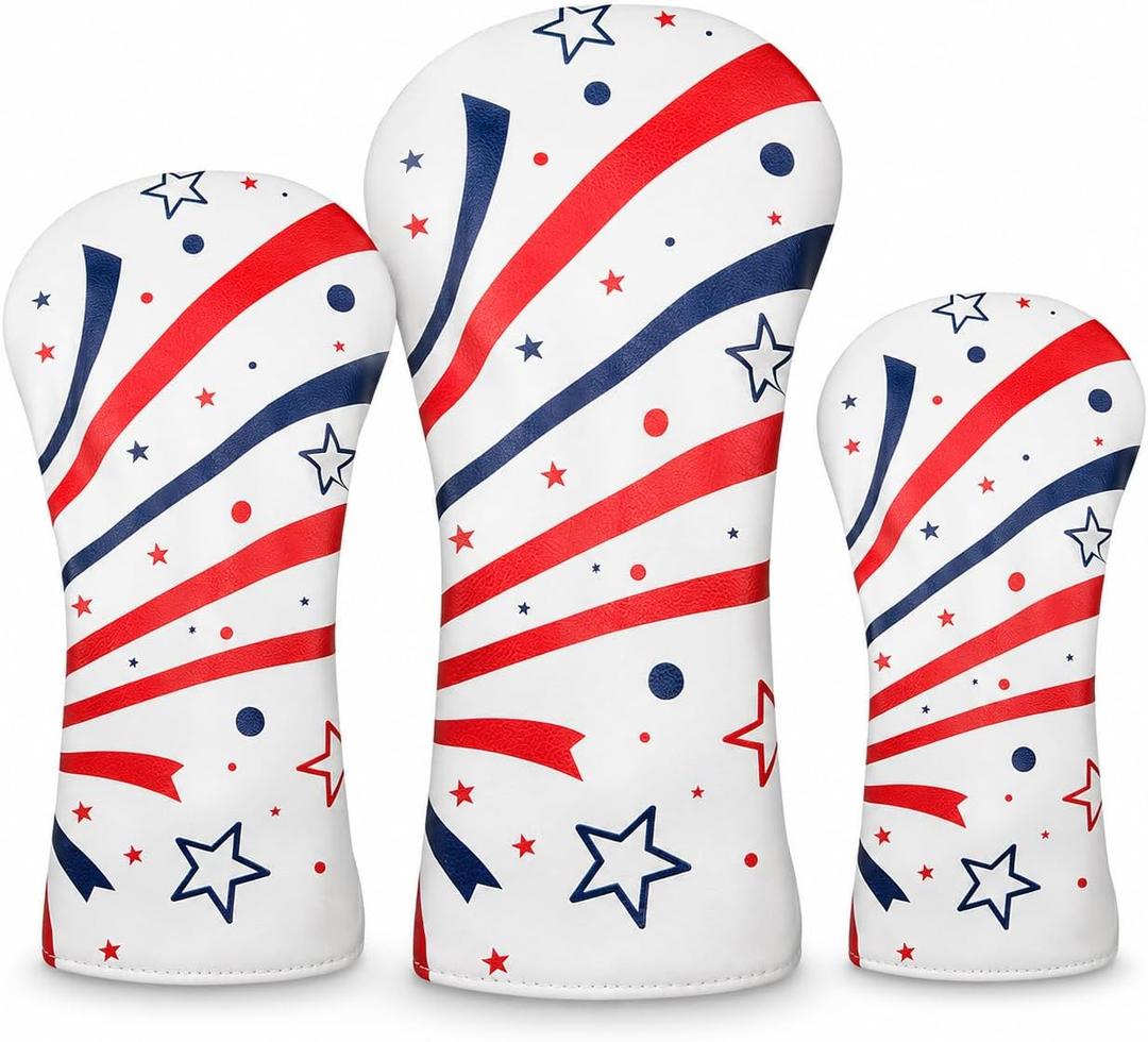 Golf Club Covers for Driver Fairway Woods & Hybrid, Leather Headcovers with Plush Lining, Long Neck Design Protection