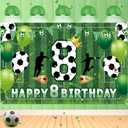 Soccer 8th Birthday Party Decorations - Happy Birthday Banner for Boys, Kids, Teens - Large Sport Themed Football Anniversary Party Supplies